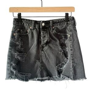 American Eagle Outfitters Black Mini  Distressed Skiirt With Button Fly